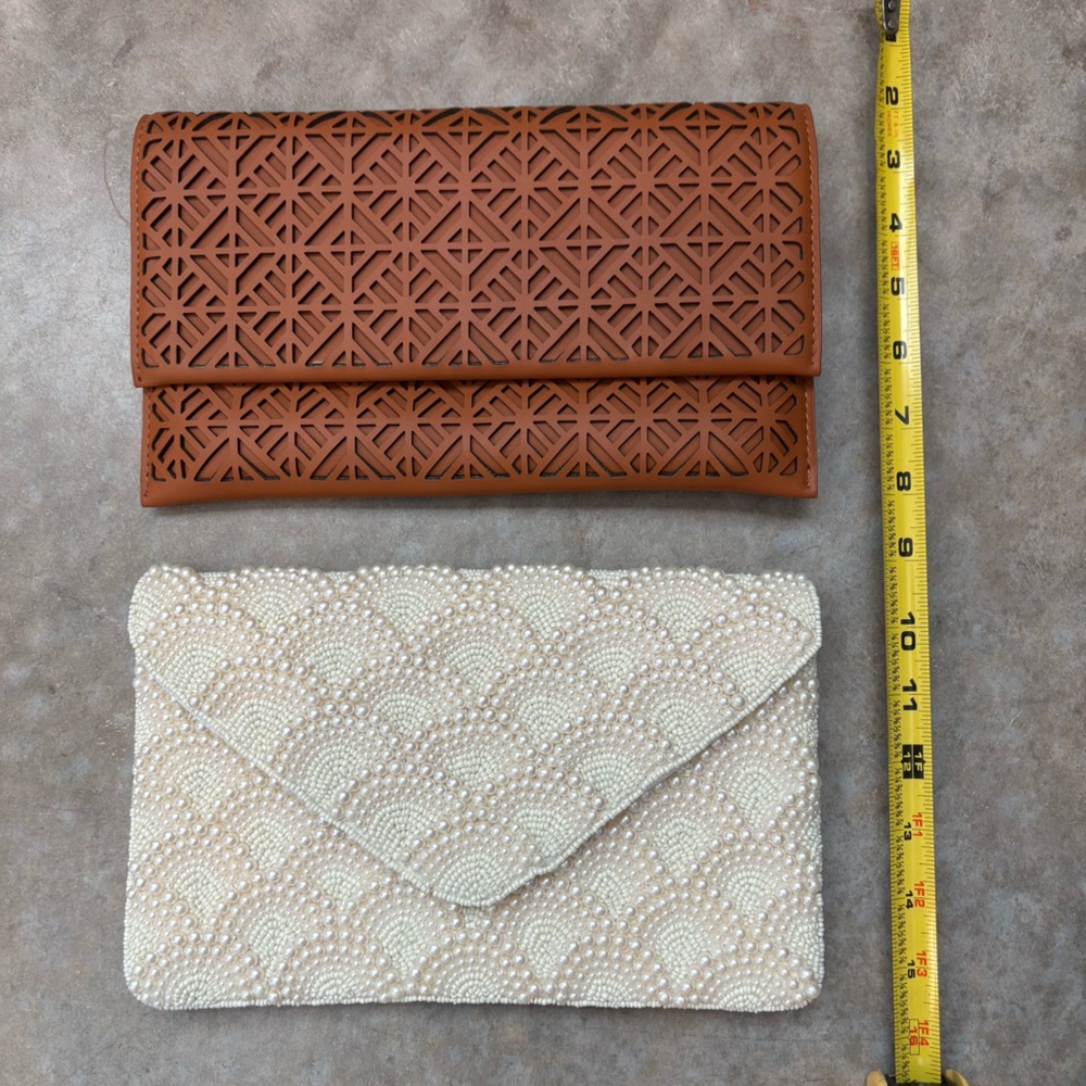 Francesca’s Clutch or Crossbody Bundle – White Beaded + Brown Cutout (Set of 2) - Picture 11 of 11